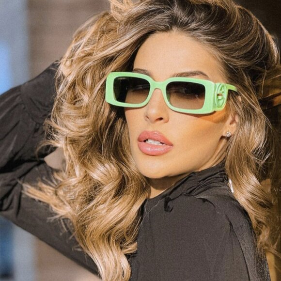 Gucci GG1325S 009 BRAND NEW Sunglasses Acid Green Grey Rectangle Unisex - Picture 6 of 12